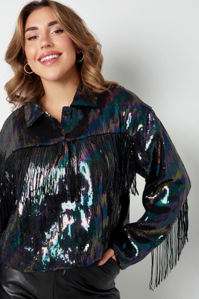 Manteau à paillettes et franges - noir multi - S h5 Image6